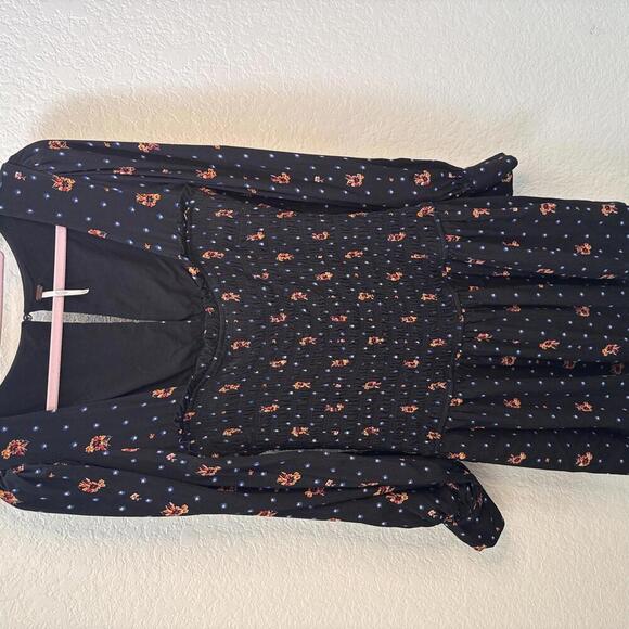 Women’s Free People Two Faces Printed Smocked Mini Dress Size Medium - Picture 1 of 8